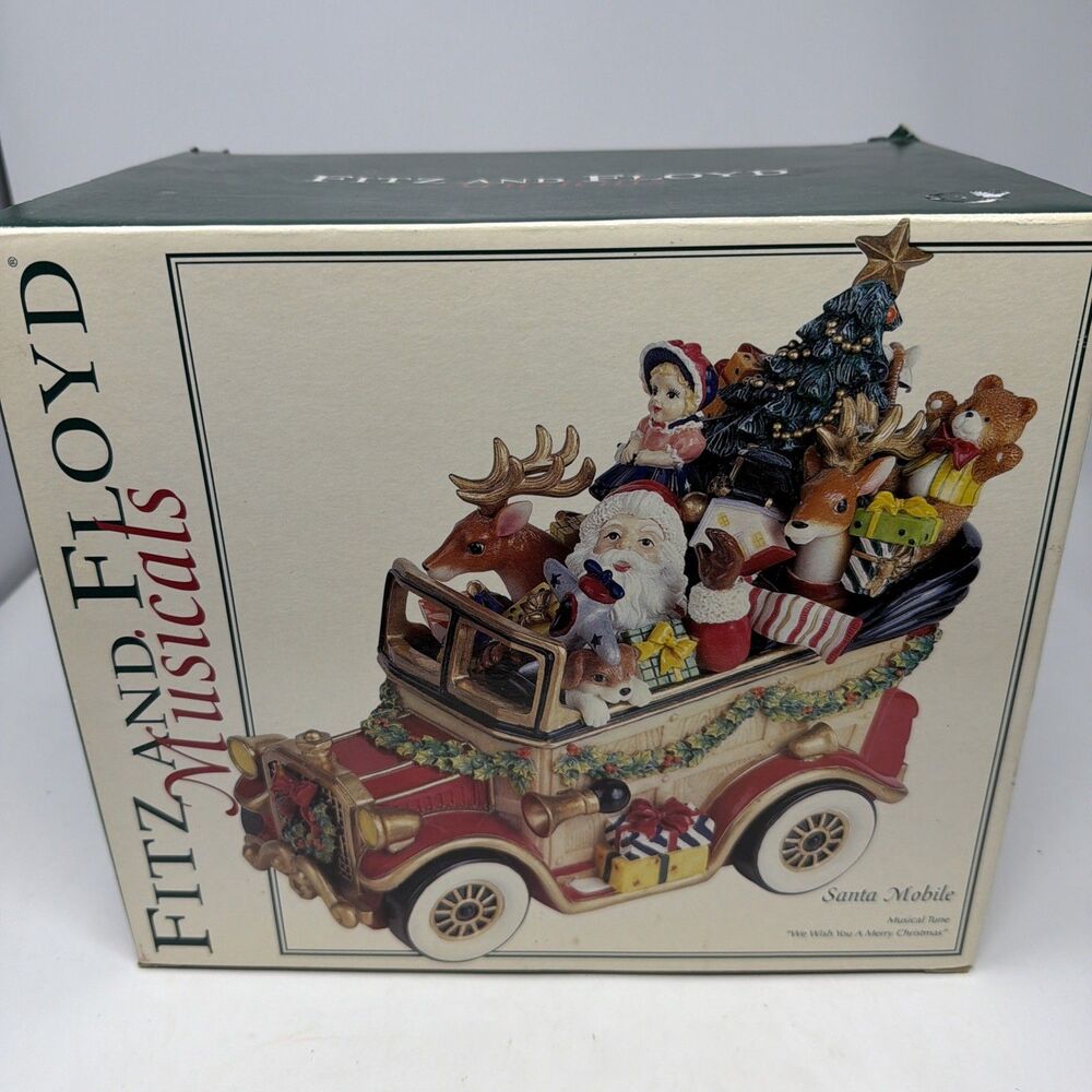 Fitz & Floyd Musical Santa Mobile Car We Wish You A Merry Xmas Music Box 2003